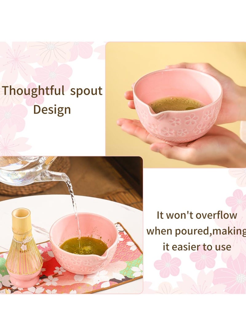 فلاي رود طقم شاي ماتشا مكون من 8 قطع - طقم شاي مع وعاء زهور الكرز، خفاقة من الخيزران، مغارف خشبية، قماش شاي، وغطاء زهور - علبة هدايا وردية اللون (زهري) - Image 4