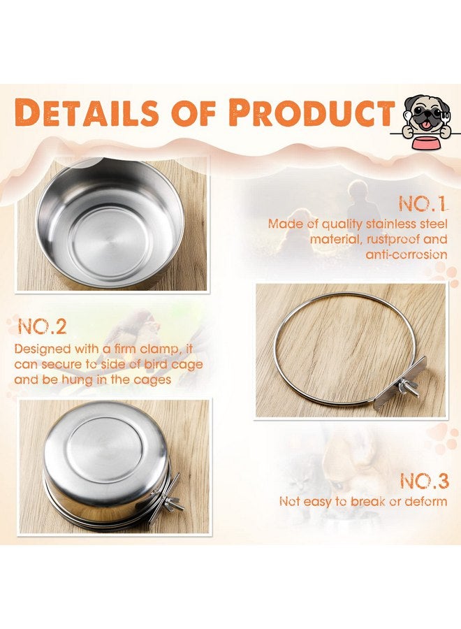 Aoriher 4 Packs Stainless Steel Bird Feeding Dish Cups 30 oz Bird Feeder Parrot Water Food Bowl Stainless Steel Pet Bowls with Clamp Bird Cage Accessories for Bird Cockatiel Budgies Parakeet Small Animals - Image 5