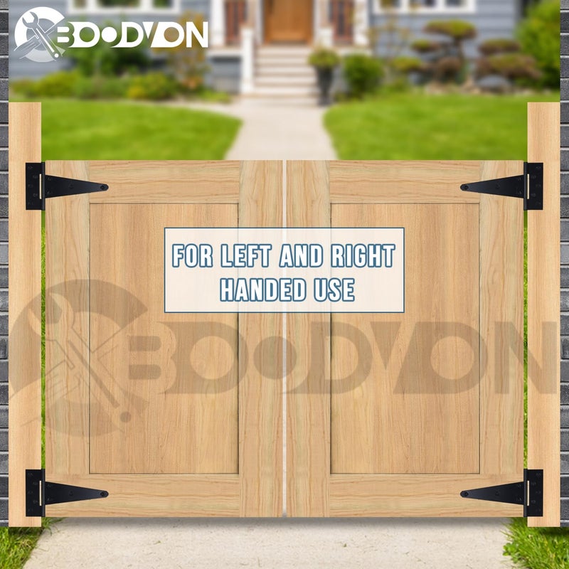 مفصلات بوابة Boodvon مقاس 10 بوصة على شكل حرف T، مفصلات أبواب حظائر شديدة التحمل، مفصلات سوداء على شكل حرف T للأسوار الخشبية، بوابة الفناء، أدوات حديدية مقاومة للصدأ (4 قطع/مجموعة) - Image 5