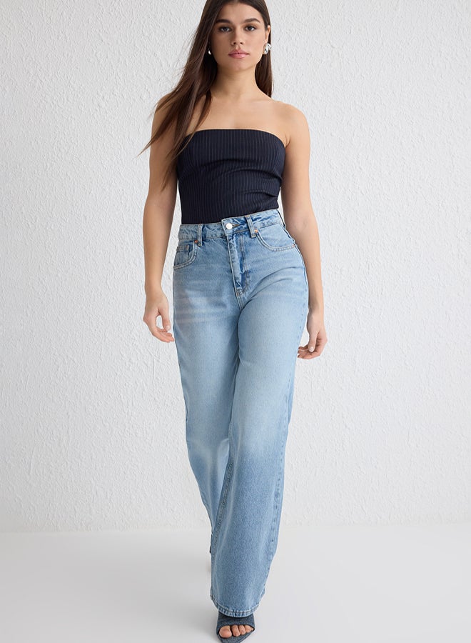 trendyol Light Blue High Waist Wide Leg Jeans - Image 1