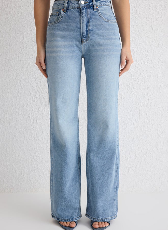 trendyol Light Blue High Waist Wide Leg Jeans - Image 3