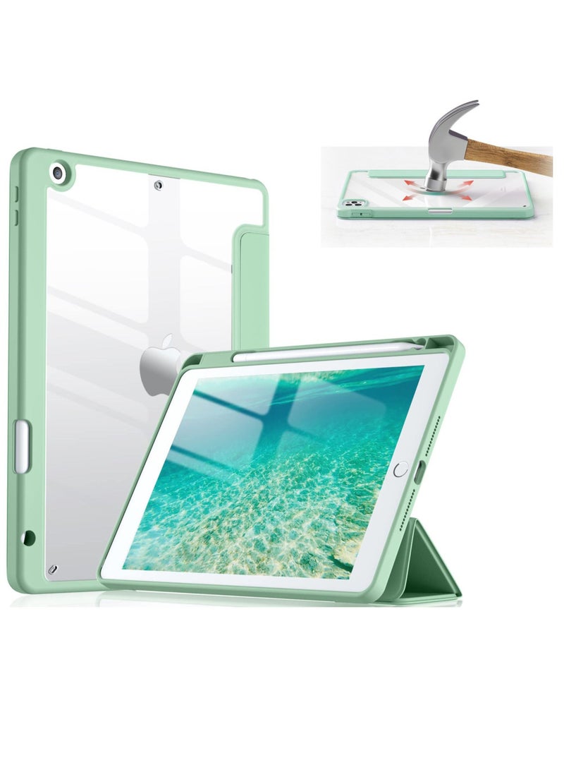 IAF Case Compatible with iPad 9th /8th /7th Generation Case(2021/2020/2019), Full Body Protective with Pencil Holder, Clear Case Designed for iPad 10.2 Inch, Auto Sleep/Wake Cover, Mint Green