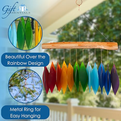 Gift Essentials Blue Handworks Rainbow Glass Chime, Sandblasted Glass and Found Wood Handcrafted Wind Chime - Image 2