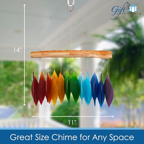 Gift Essentials Blue Handworks Rainbow Glass Chime, Sandblasted Glass and Found Wood Handcrafted Wind Chime - Image 4