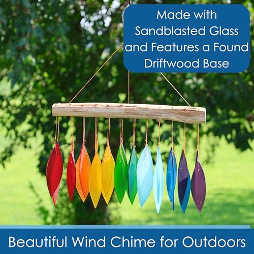Gift Essentials Blue Handworks Rainbow Glass Chime, Sandblasted Glass and Found Wood Handcrafted Wind Chime - Image 3