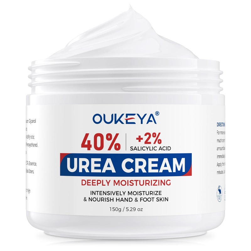 OUKEYA NEW FORMULA Urea Cream 40% Plus 2% Salicylic Acid for Feet Maximum Strength, Dry Cracked Hand Heel Moisturizing Repair Lotion for Knees, Elbows, Removes Corns, Dead Skin Cream, 5.29 oz - Image 1