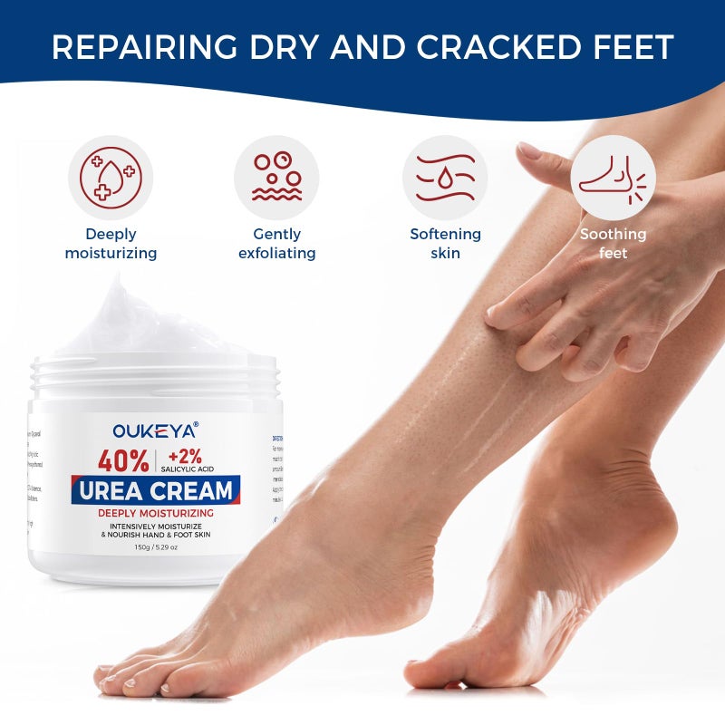 OUKEYA NEW FORMULA Urea Cream 40% Plus 2% Salicylic Acid for Feet Maximum Strength, Dry Cracked Hand Heel Moisturizing Repair Lotion for Knees, Elbows, Removes Corns, Dead Skin Cream, 5.29 oz - Image 5