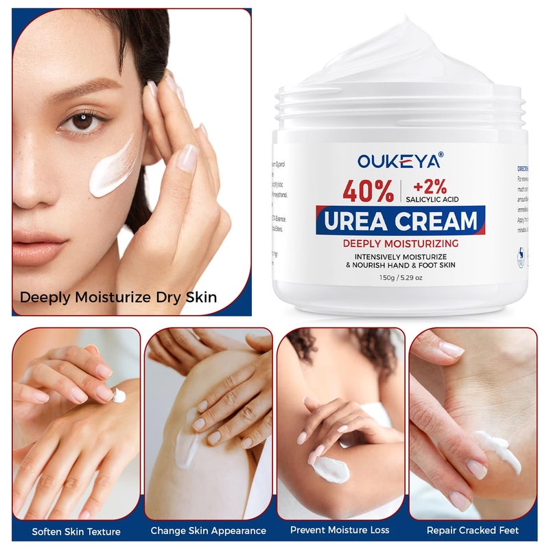 OUKEYA NEW FORMULA Urea Cream 40% Plus 2% Salicylic Acid for Feet Maximum Strength, Dry Cracked Hand Heel Moisturizing Repair Lotion for Knees, Elbows, Removes Corns, Dead Skin Cream, 5.29 oz - Image 3