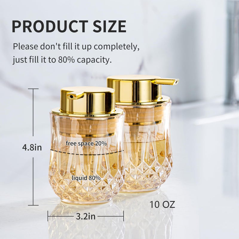 Enra Glass Soap Dispenser Set - 2 Pack Glod Bathroom Hand Liquid Soap Dispensers Refillable Modern Home Soap Dispenser For Bathroom Kitchen (Gold Liquid Type/2Pcak) - Image 4