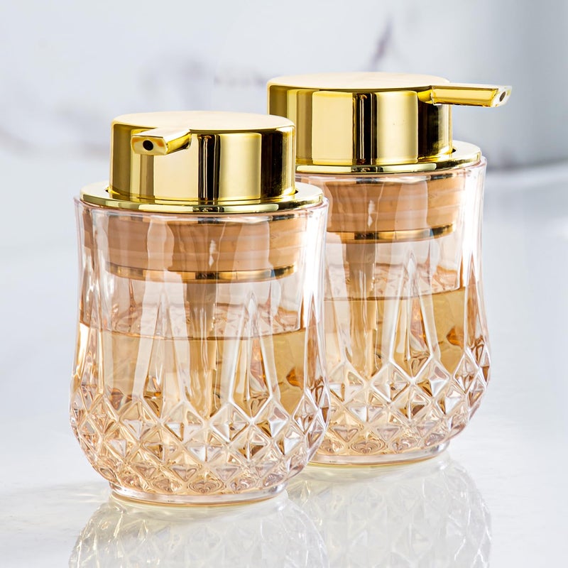 Enra Glass Soap Dispenser Set - 2 Pack Glod Bathroom Hand Liquid Soap Dispensers Refillable Modern Home Soap Dispenser For Bathroom Kitchen (Gold Liquid Type/2Pcak) - Image 1
