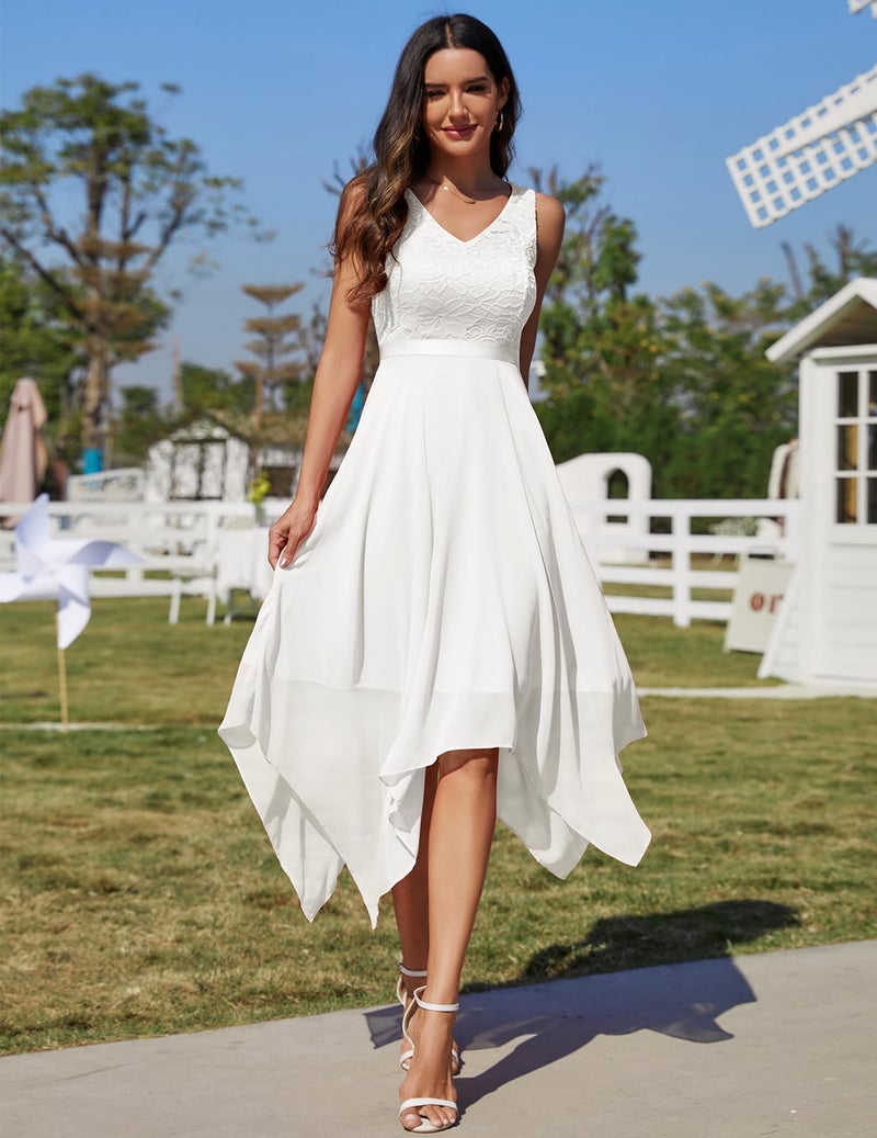 Meetjen Women A Line V Neck Lace Chiffon Dress Bridesmaid Cocktail Prom Dresses Vestidos De Mujer Elegantes White S - Image 2