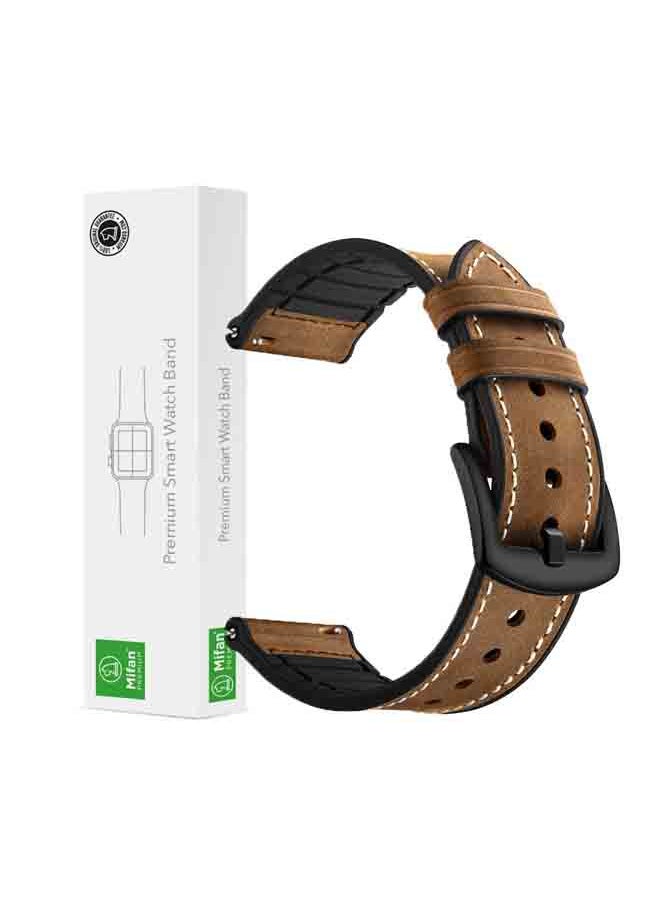 Loquat Leather Replacement Band For Samsung/Huawei/Garmin/Fossil Smartwatch 22 mm Brown 
