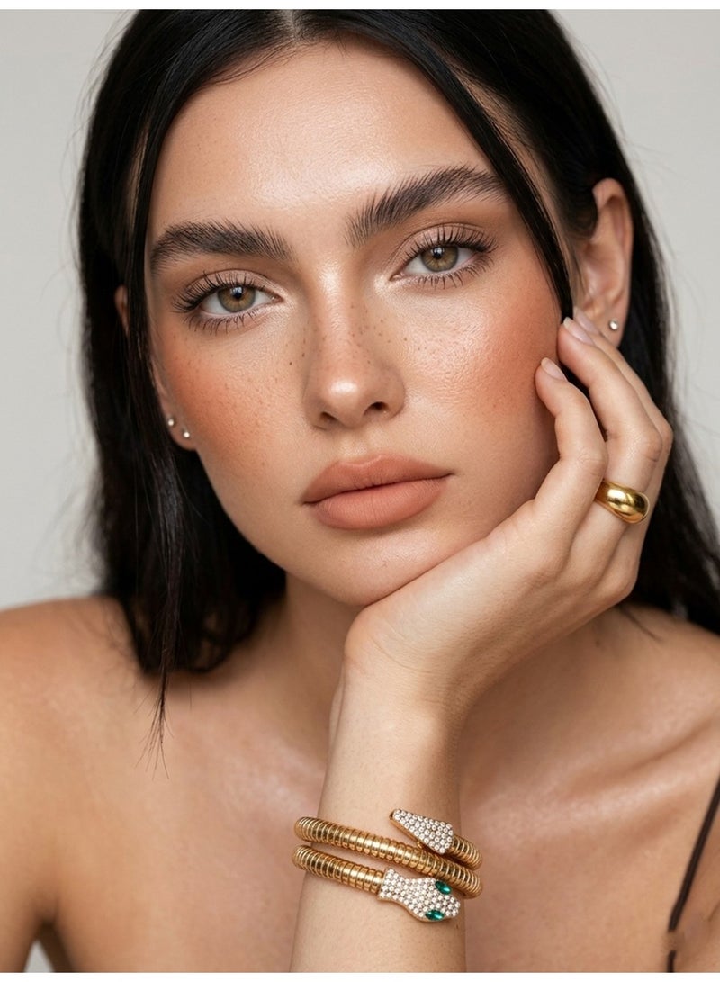 Julia Store 18K Gold Plated Stainless Steel Aesthetic Exquisite Luxury Elegant Dainty Cute Trendy High Quality Chunky Spiral Cubic Zirconia Green Eye Snake Bangle Bracelet Jewelry Gift For Women - Image 3