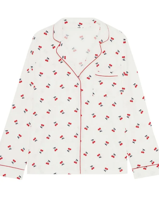 UNDIZ White Ribbed jersey shirt with cherry print for Women | Best Price UAE