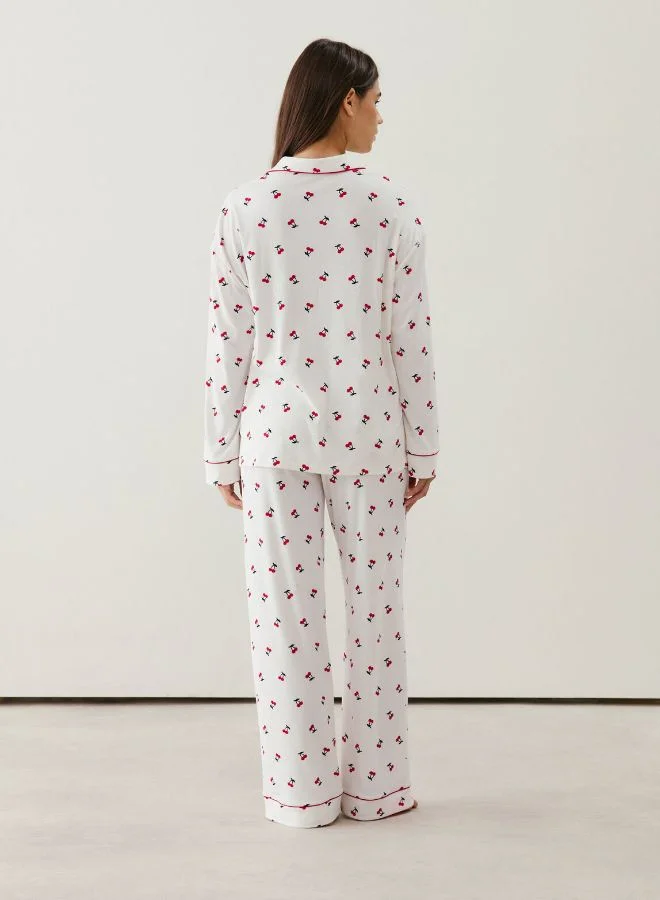 UNDIZ White Ribbed jersey shirt with cherry print for Women | Best Price UAE