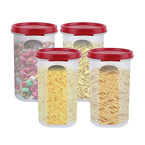 Cutting EDGE Smart Slim Storage, Set of 4 Air-Tight and Leak Resistant Plastic Stackable BPA Free Food Grade Refrigerator Safe Round Modular Container (Dark Red), Pack of 4 - Image 1