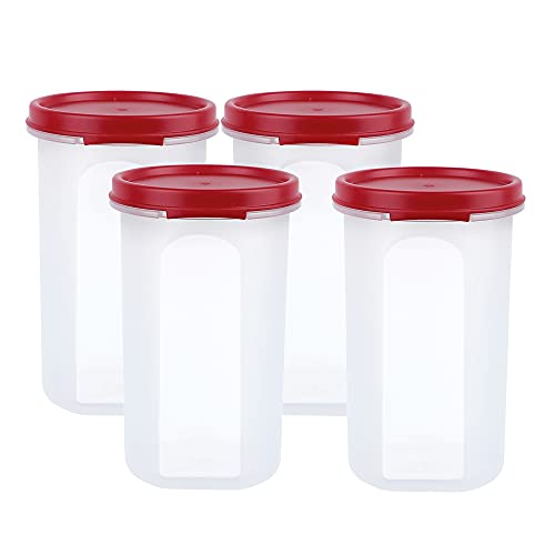 Cutting EDGE Smart Slim Storage, Set of 4 Air-Tight and Leak Resistant Plastic Stackable BPA Free Food Grade Refrigerator Safe Round Modular Container (Dark Red), Pack of 4 - Image 4