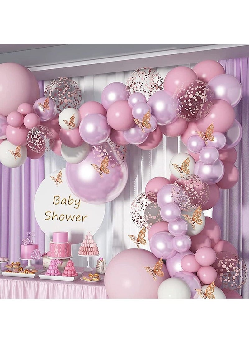 Captaintech Balloon Garland Arch Kit Include Butterfly Stickers Metal Pink White Balloons Rose Gold Confetti Balloon Arch Kit for Birthday Party Decoration Wedding Baby Shower Girls Women(102Pcs) - Image 1