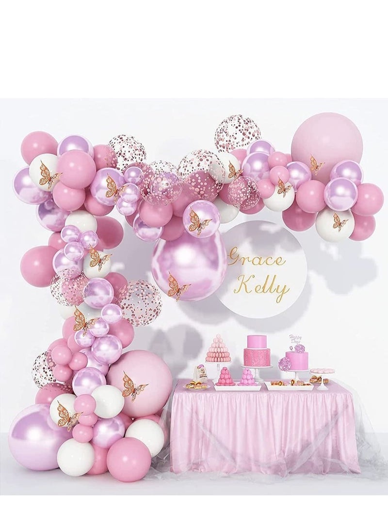 Captaintech Balloon Garland Arch Kit Include Butterfly Stickers Metal Pink White Balloons Rose Gold Confetti Balloon Arch Kit for Birthday Party Decoration Wedding Baby Shower Girls Women(102Pcs) - Image 3