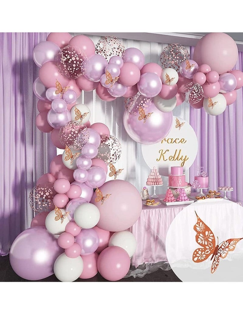 Captaintech Balloon Garland Arch Kit Include Butterfly Stickers Metal Pink White Balloons Rose Gold Confetti Balloon Arch Kit for Birthday Party Decoration Wedding Baby Shower Girls Women(102Pcs) - Image 4