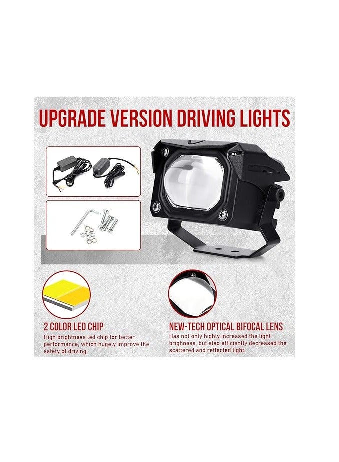 Motorcycle Led Driving Lights 3000K Amber Yellow Fog Light 6000K White 60W 6000LM High Low Beam Avoiding Blinding Driver Spot Light DRL for Car ATV UTV SUV Truck Offroad (OPL-U9) - Image 2
