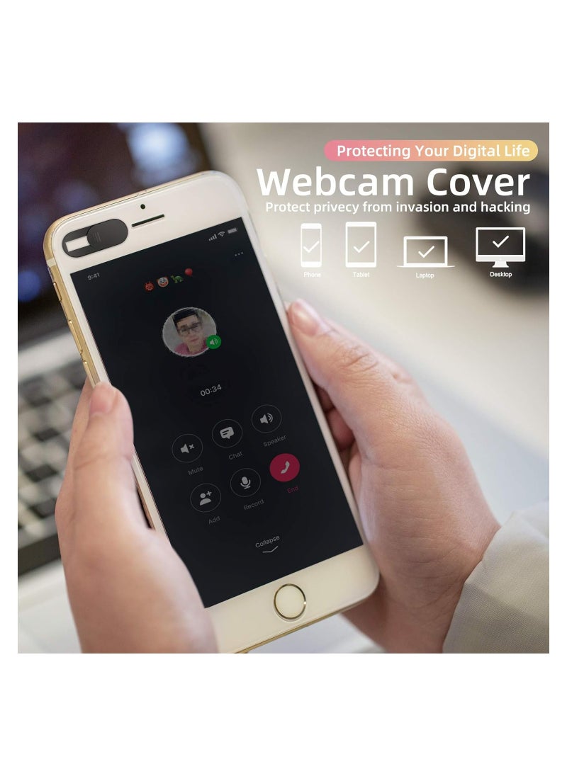 KASTWAVE - Webcam Cover Slide, 12 Pack Phone Camera Cover, Ultra-Thin for Laptop, iMac, MacBook Pro, Mac, Computer, Smart Phone, Tablets Slider Camera Blocker Protect Your Privacy & Security (Black) - Image 1
