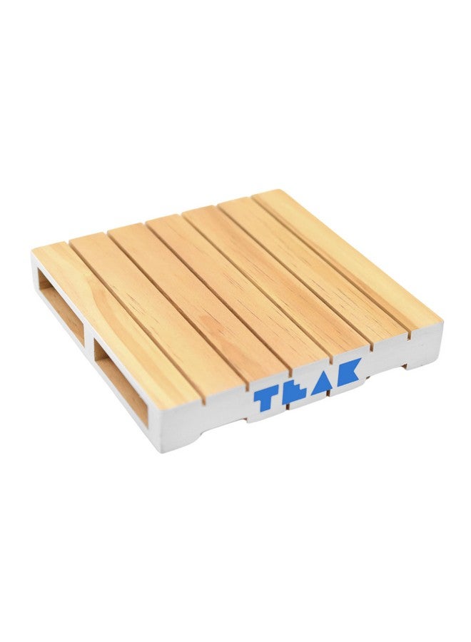 Teak Tuning Wooden Fingerboard Pallet - 6.25 X 6.25 X 1 Inch - 1:12 Scale - Painted White Edges With Light Blue Logo - Image 2