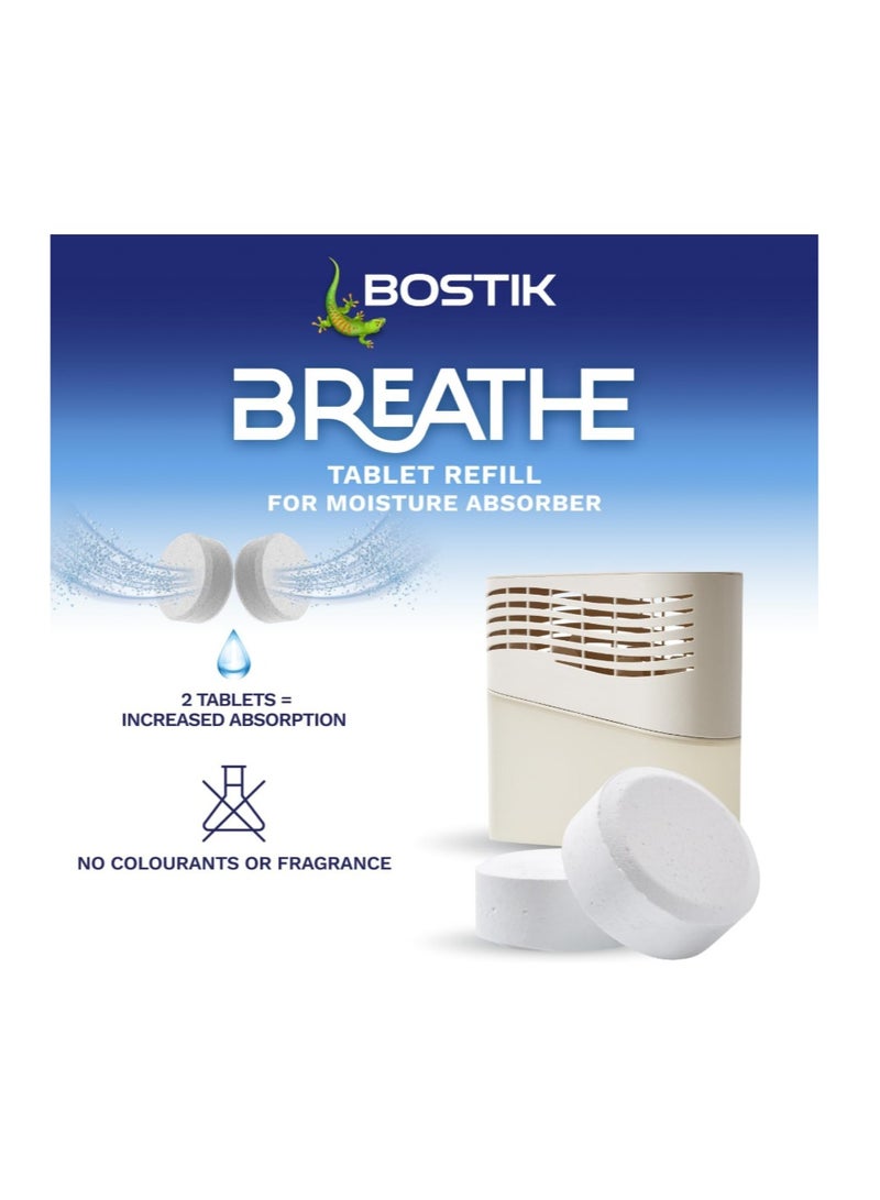 بوستيك أقراص بوستيك بريث 2 لإعادة تعبئة جهاز امتصاص الرطوبة، خالية من الصبغة والعطر للاستخدام في المنزل، الشقة والكرفان، للغرف حتى 25 مترًا مربعًا، 2 × 250 جرام أقراص لامتصاص الرطوبة، أبيض. - Image 3