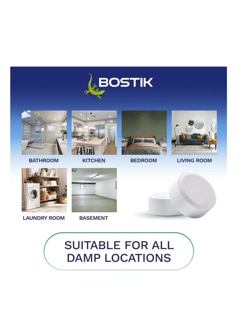 بوستيك أقراص بوستيك بريث 2 لإعادة تعبئة جهاز امتصاص الرطوبة، خالية من الصبغة والعطر للاستخدام في المنزل، الشقة والكرفان، للغرف حتى 25 مترًا مربعًا، 2 × 250 جرام أقراص لامتصاص الرطوبة، أبيض. - Image 5