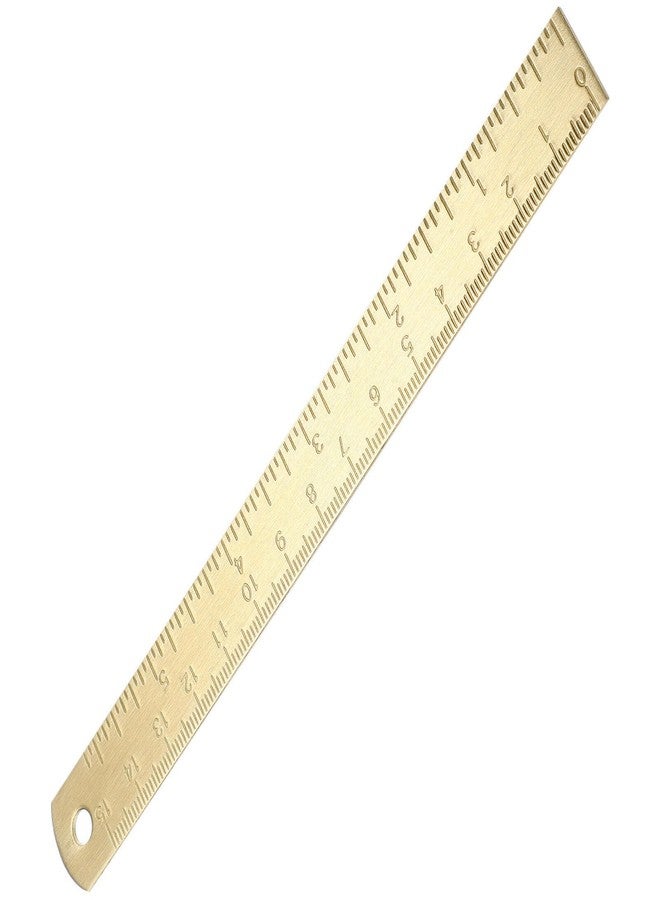 SHINEOFI Brass Ruler, Metal Drawing Ruler Gold Straight Unisex Learning Measuring Bookmark Stationery for School Office Math Geometry Drafting Tools and Kits - Image 1