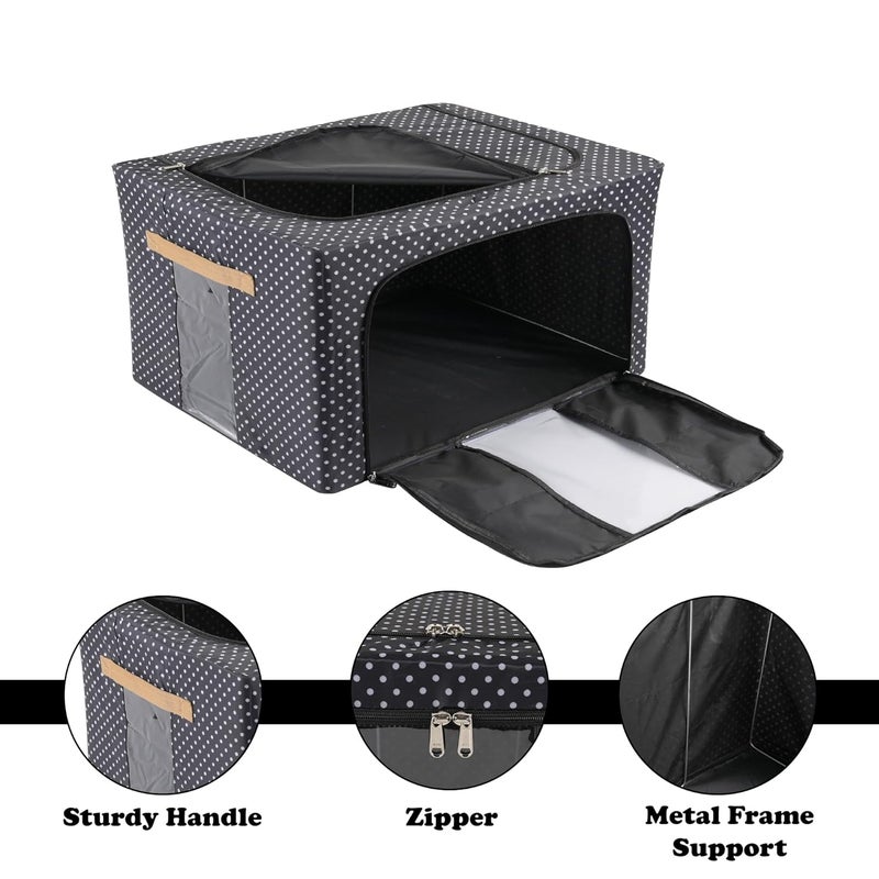 Kuber Industries Pack of 2 Clothes Storage Box 24 Ltr Small and 66 Ltr Large Waterproof Underbed Storage Box Wardrobe Organizer Parachute Steel Frame Drawer Organizer Dot Print Black - Image 5