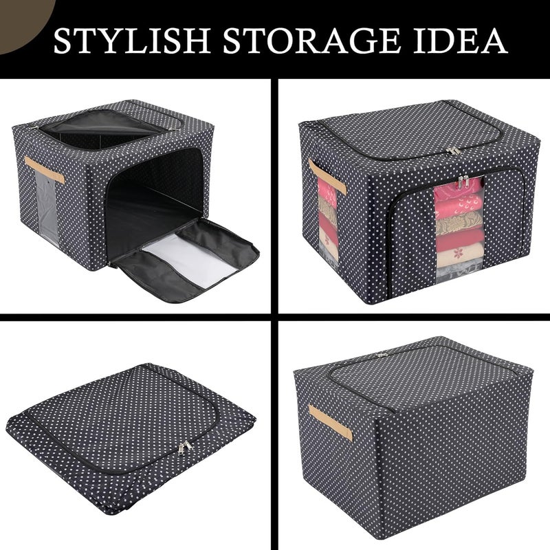 Kuber Industries Pack of 2 Clothes Storage Box 24 Ltr Small and 66 Ltr Large Waterproof Underbed Storage Box Wardrobe Organizer Parachute Steel Frame Drawer Organizer Dot Print Black - Image 4
