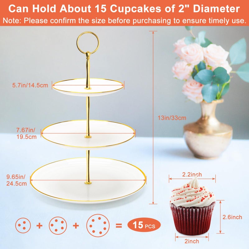 Coitak 3 Tier Cupcake Stand, Plastic Tiered Serving Stand, Dessert Tower Tray for Tea Party, Birthday and Wedding (Round-gold edge) - Image 3