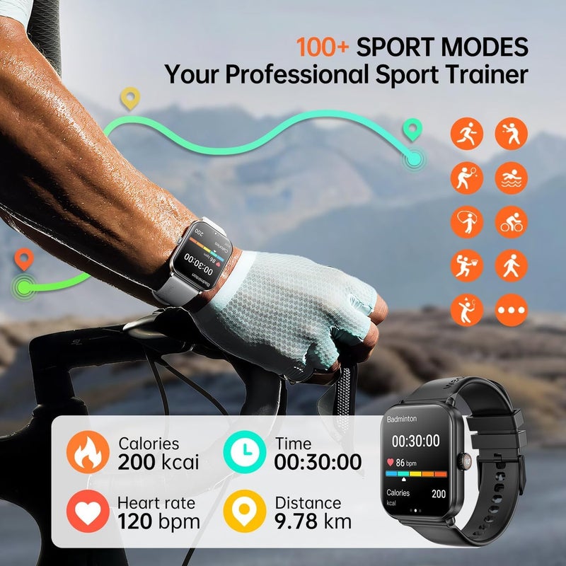 Weofly Active2 Smart Watch with 1.85" HD Touch Screen - Fitness Tracker for Men and Women with 100+ Sport Modes, Heart Rate, Blood Oxygen, Sleep Monitor, IP68 Waterproof (Black) - Image 3