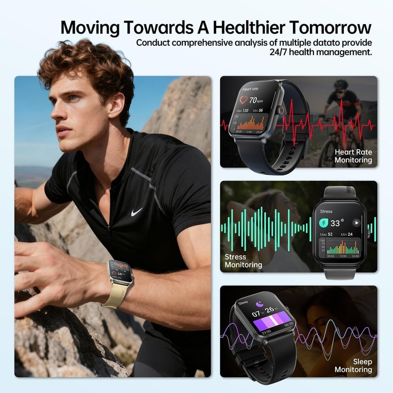 Weofly Active2 Smart Watch with 1.85" HD Touch Screen - Fitness Tracker for Men and Women with 100+ Sport Modes, Heart Rate, Blood Oxygen, Sleep Monitor, IP68 Waterproof (Black) - Image 4