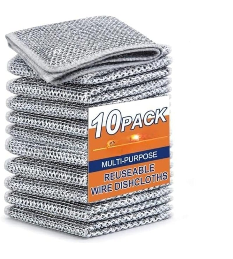 MELVIS MELVIS Multipurpose Stainless Steel Scrubber Dishcloths NonScratch Wire Dishwashing Rags for Wet Dry Cleaning Easy Rinsing Machine Washable Wash Dishes Sinks Counters Pack of 10