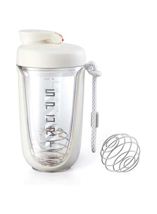 HOOKOR Protein Shaker Bottle, 20 oz Protein Drink Shaker Cup Shaker Bottle for Protein Mixes Leak-proof BPA-free Portable Protein Shaker Mixer with Blender Ball for Gym Fitness (White) - Image 1