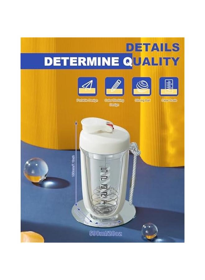 HOOKOR Protein Shaker Bottle, 20 oz Protein Drink Shaker Cup Shaker Bottle for Protein Mixes Leak-proof BPA-free Portable Protein Shaker Mixer with Blender Ball for Gym Fitness (White) - Image 2