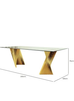 VANITY LIVING VANITY LIVING Gold Large Dining Table Set 8 seater with Chairs, Tempered Glass Top Dinner Breakfast Table + 8 Leon Cream Velvet Chairs with Stainless Steel Legs for Dining Room (8 Leon Chairs + 1 Dining Table)  - Image 2