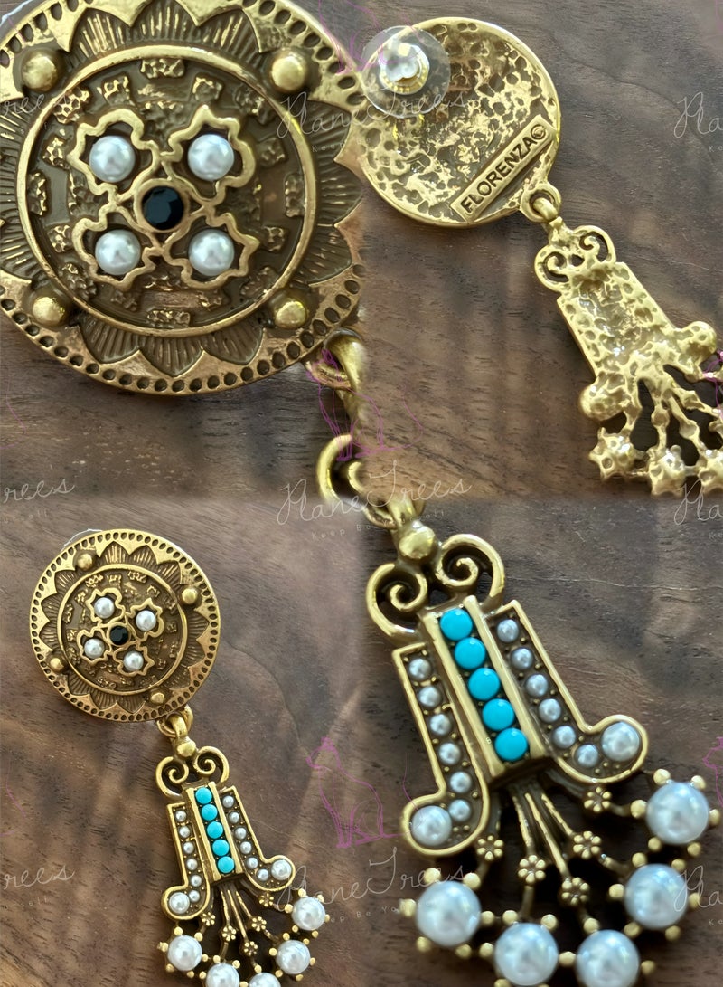 Plane Trees vintage jewelry Western heavy industry, round tassel pendant earrings, French vintage Pearl antiques - Image 2
