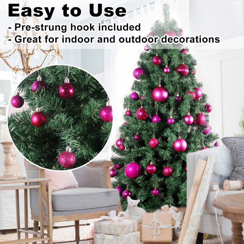 GameXcel Fuchsia 1.6"" Small Christmas Balls Christmas Tree Decoration Ornaments Shatterproof Hanging Balls for Birthday Halloween Holiday Wedding Decorations Set of 24pcs - Image 5