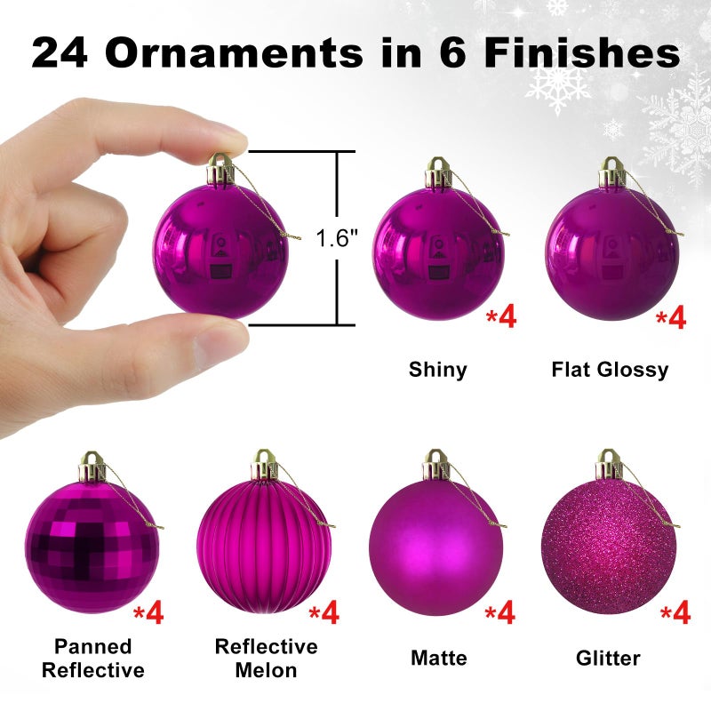 GameXcel Fuchsia 1.6"" Small Christmas Balls Christmas Tree Decoration Ornaments Shatterproof Hanging Balls for Birthday Halloween Holiday Wedding Decorations Set of 24pcs - Image 2