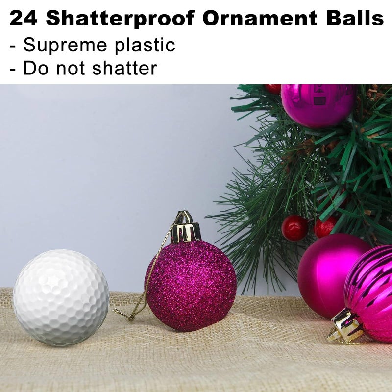 GameXcel Fuchsia 1.6"" Small Christmas Balls Christmas Tree Decoration Ornaments Shatterproof Hanging Balls for Birthday Halloween Holiday Wedding Decorations Set of 24pcs - Image 3