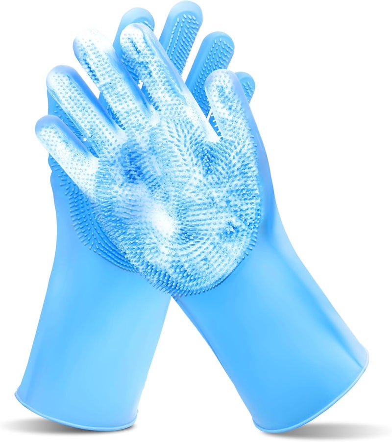 Smart Saver Blue Gloves Magic Silicone Dish Washing Gloves, Silicon Cleaning Gloves, Silicon Hand Gloves for Kitchen Dishwashing and Pet Grooming, Great for Washing Dish, Car, Bathroom - Image 1