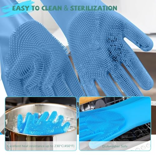 Smart Saver Blue Gloves Magic Silicone Dish Washing Gloves, Silicon Cleaning Gloves, Silicon Hand Gloves for Kitchen Dishwashing and Pet Grooming, Great for Washing Dish, Car, Bathroom - Image 4