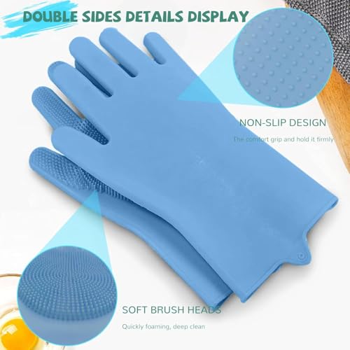 Smart Saver Blue Gloves Magic Silicone Dish Washing Gloves, Silicon Cleaning Gloves, Silicon Hand Gloves for Kitchen Dishwashing and Pet Grooming, Great for Washing Dish, Car, Bathroom - Image 5