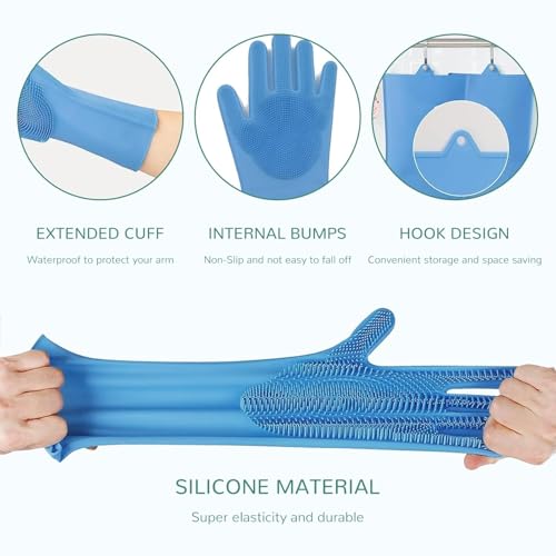 Smart Saver Blue Gloves Magic Silicone Dish Washing Gloves, Silicon Cleaning Gloves, Silicon Hand Gloves for Kitchen Dishwashing and Pet Grooming, Great for Washing Dish, Car, Bathroom - Image 2