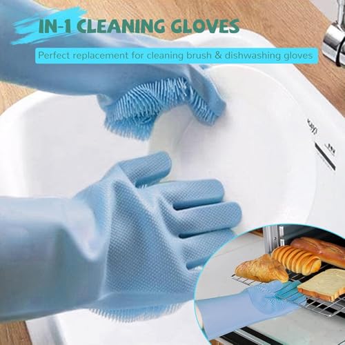 Smart Saver Blue Gloves Magic Silicone Dish Washing Gloves, Silicon Cleaning Gloves, Silicon Hand Gloves for Kitchen Dishwashing and Pet Grooming, Great for Washing Dish, Car, Bathroom - Image 3