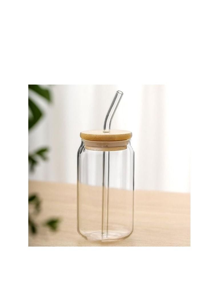 Glass Drinking Jar with Airtight Bamboo Lid and Glass Straw for Ice Soda, Juice, Milk - (380 ml) - Image 2