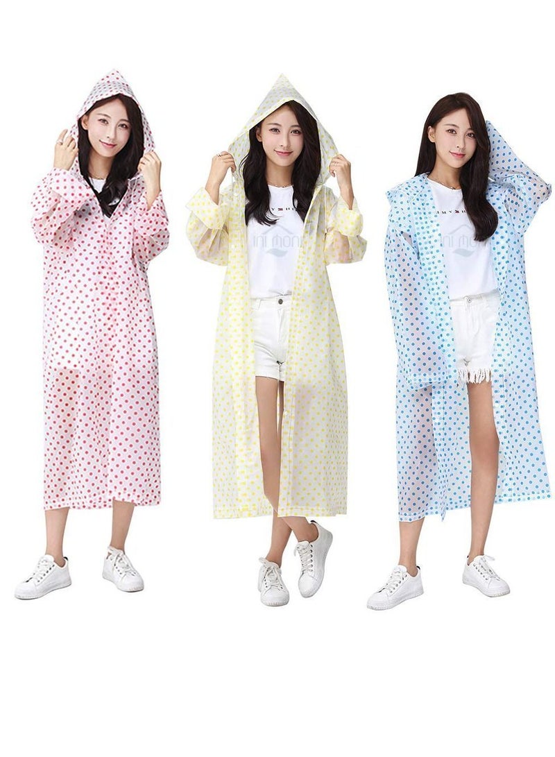 Rain Poncho with Hood 3 PCS Adult Raincoat Waterproof Ponchos for Men Women Emergency Survival Kit Outdoor Camping Hiking Travel and Theme Parks Cute Fun Dots Print - Image 1